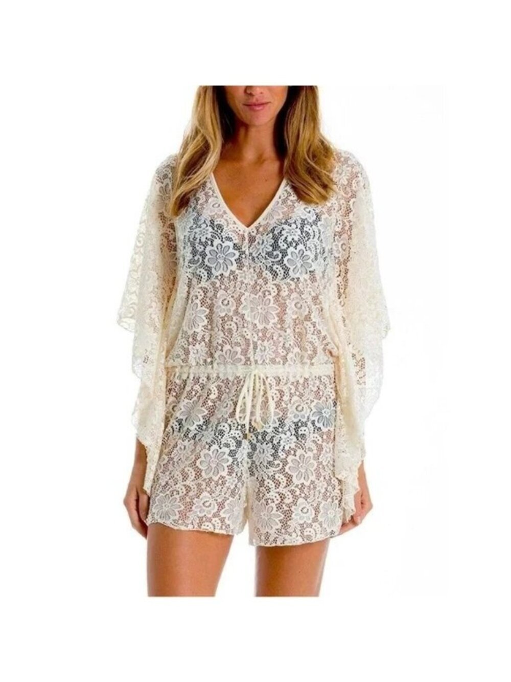 Elan White Lace Coverup Romper